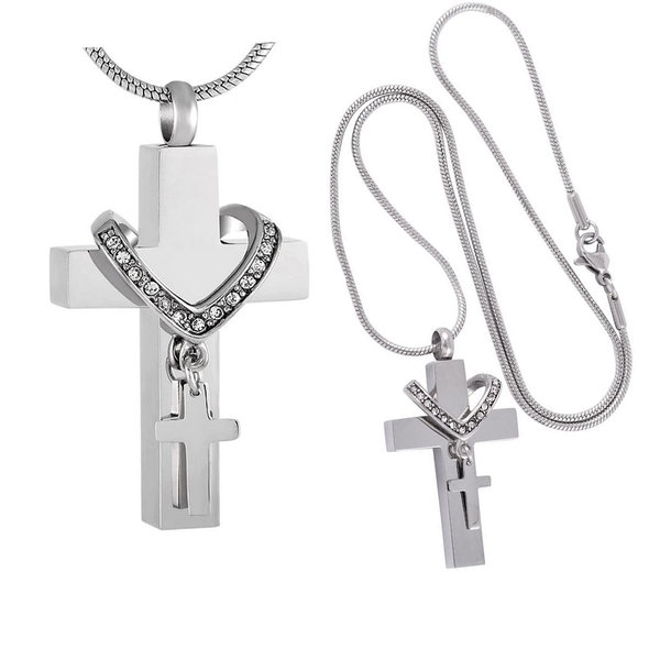 Schmuck für Asche, Halskette mit Kreuz Aschenhänger, Zirkonia Kreuzkette Urne befüllbar Mit Gravur