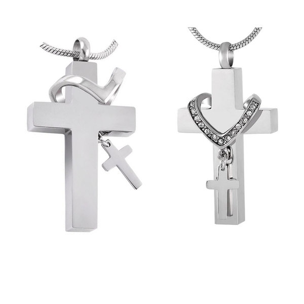 Schmuck für Asche, Halskette mit Kreuz Aschenhänger, Zirkonia Kreuzkette Urne befüllbar Mit Gravur