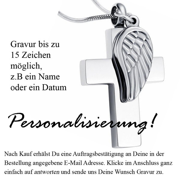 Ascheschmuck Kreuz Flügel Ascheanhänger Gedenkschmuck Gedenkanhänger für Asche Andenken Mit Gravur