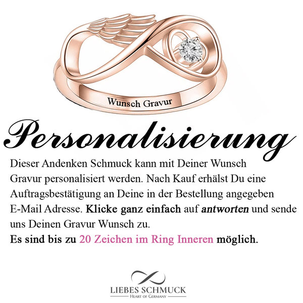 Ascheschmuck Urnenring Aschering Infinity Flügel Ring für Asche befüllen Edelstahl Rosegold Gravur