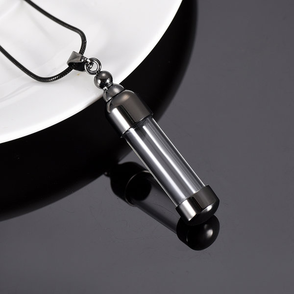 Ascheschmuck Kette Glas Anhänger Zylinder Zum Befüllen Für Asche Haar Andenken Urnenkette Schwarz