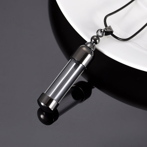 Ascheschmuck Kette Glas Anhänger Zylinder Zum Befüllen Für Asche Haar Andenken Urnenkette Schwarz