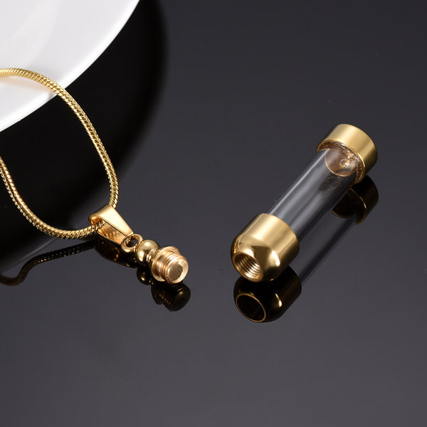 Ascheschmuck Urnenkette Glas Anhänger Zylinder Zum Befüllen Mit Asche Haar Andenken Edelstahl Gold