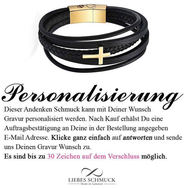 Ascheschmuck Herren Urnen Armband Zum Befüllen Leder Kreuz Anhänger Schwarz Gold Mit Gravur